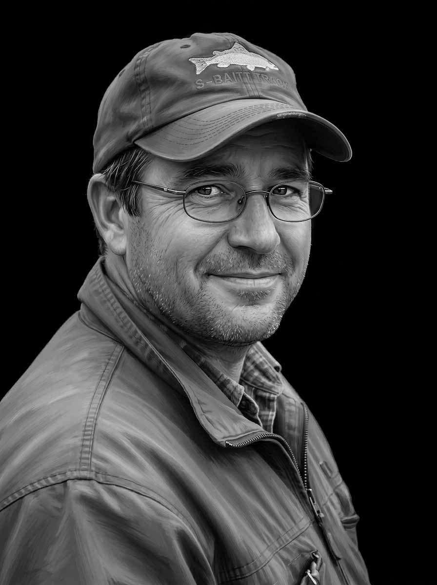 Finished portrait after AI retouching, ready for laser engraving on granite