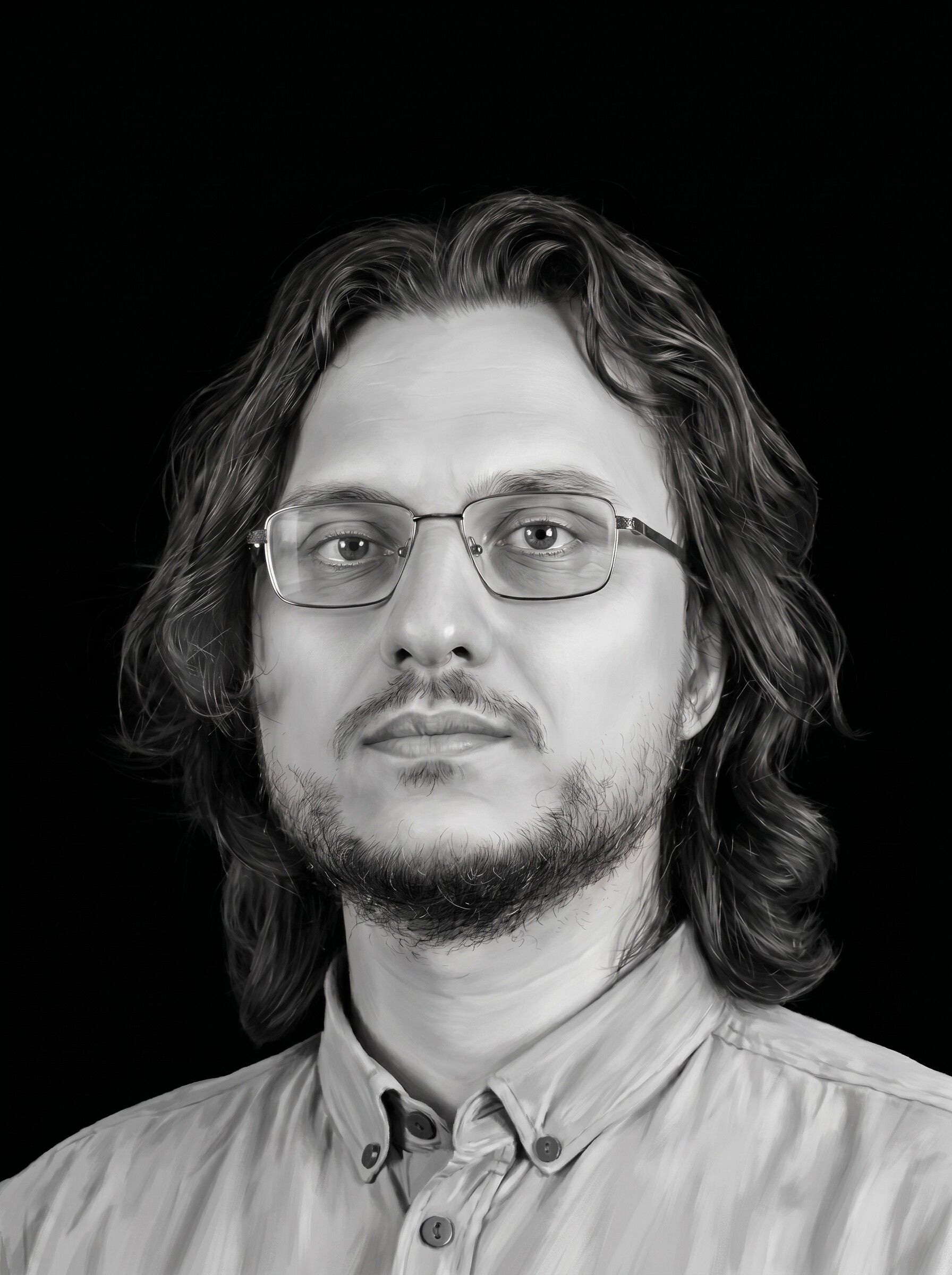 Portrait with background removed and halo added for laser engraving — after